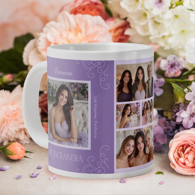 Elegant Lavender 6 Photo Collage Quinceañera Giant Coffee Mug (Creator Uploaded)