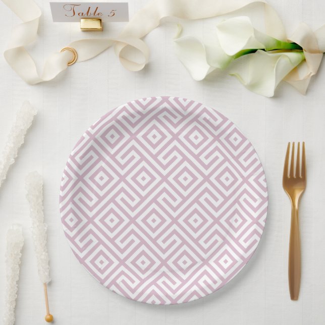 Elegant Lavender Abstract Geometric Pattern  Paper Plates (Wedding)