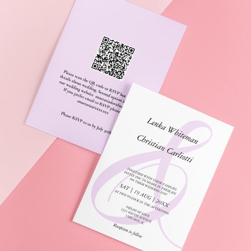 Elegant lavender Ampersand QR-Code Wedding Invitation