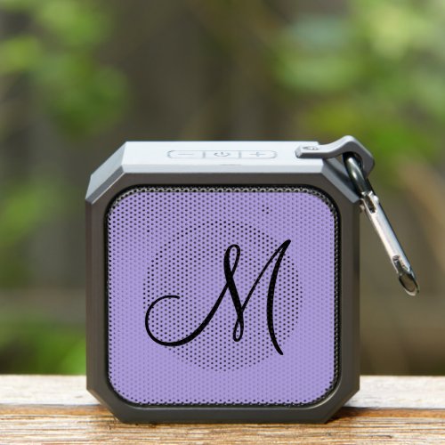 Elegant Lavender and Black Script Monogram Bluetooth Speaker