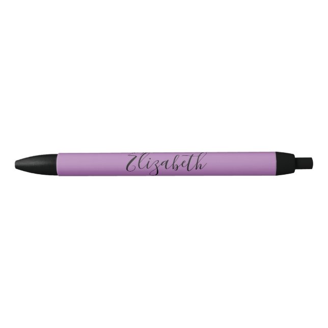 Elegant Lavender and Black Script Text Name Pen (Front)