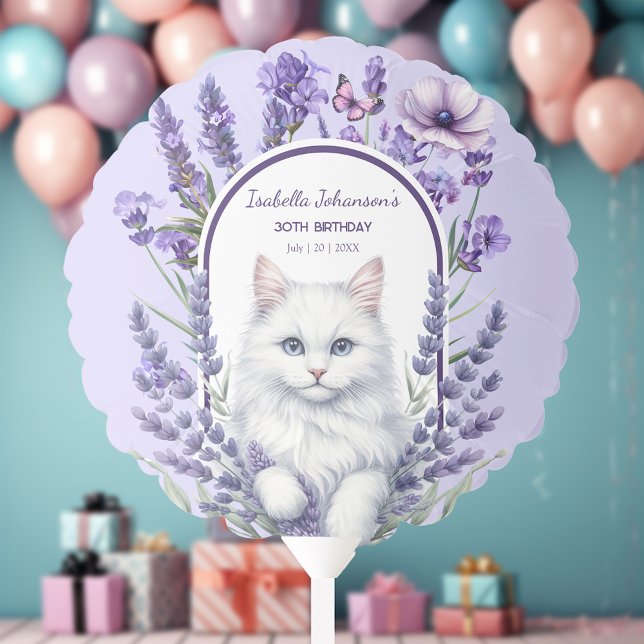 Elegant Lavender and Cat Birthday Balloon (Creator Uploaded)