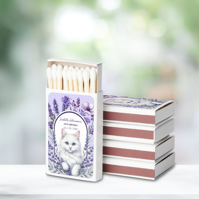 Elegant Lavender and Cat Birthday Matchboxes (Creator Uploaded)