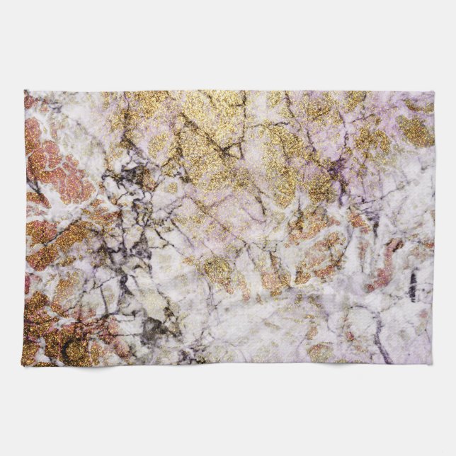 Elegant Lavender and Gold Glitter Marble Kitchen Towel (Horizontal)