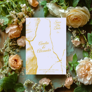 Elegant Lavender and Gold Marble Save the Date Invitation