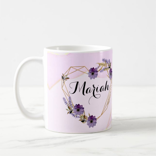 Elegant Lavender and Lilac Floral Heart Coffee Mug