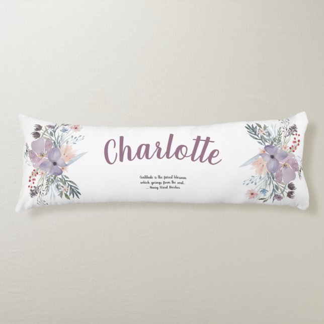 Elegant Lavender and Peach Flowers Body Pillow (Front)