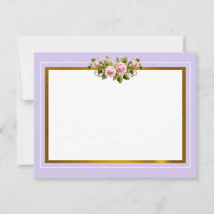 Elegant Lavender and Pink Rose Floral Gold Frame Note Card