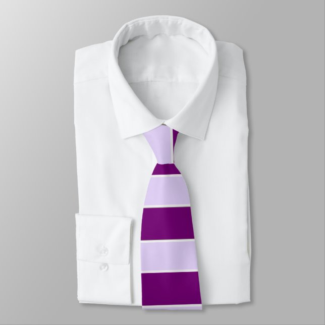 Elegant Lavender and Purple Horizontal Stripes Neck Tie (Tied)