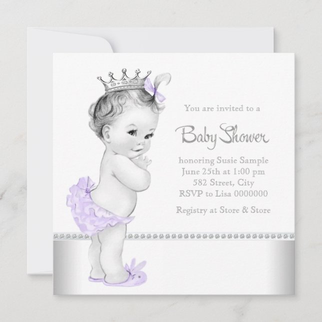 Elegant Lavender and Silver Baby Shower Invitation (Front)