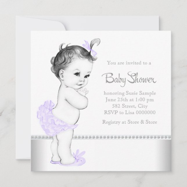 Elegant Lavender and Silver Baby Shower Invitation (Front)