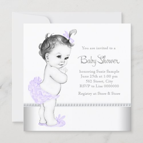 Elegant Lavender and Silver Baby Shower Custom Invitations