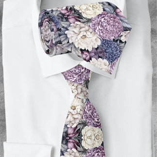 Elegant Lavender Blue Modern Floral Pattern Neck Tie