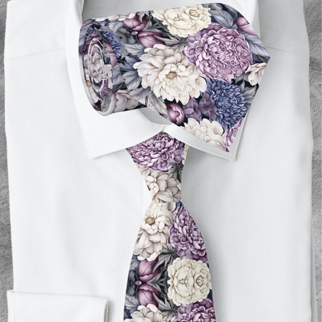 Elegant Lavender Blue Modern Floral Pattern Neck Tie (Creator Uploaded)