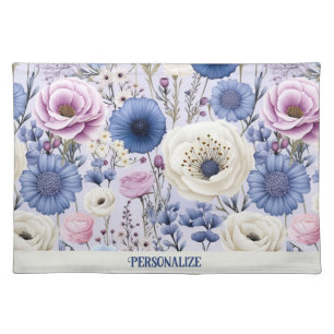 Elegant Lavender Blue White Flower Garden Floral Cloth Placemat