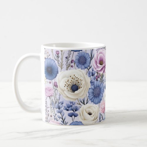 Elegant Lavender Blue White Flower Garden Floral  Coffee Mug