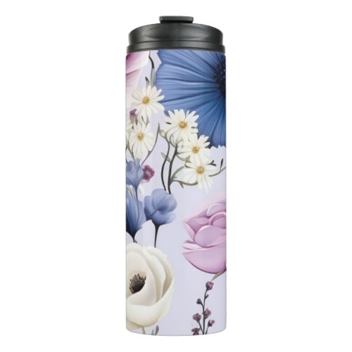 Elegant Lavender Blue White Flower Garden Floral  Thermal Tumbler