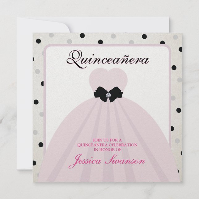 Elegant Lavender Blush and Black Quinceanera Invitation (Front)