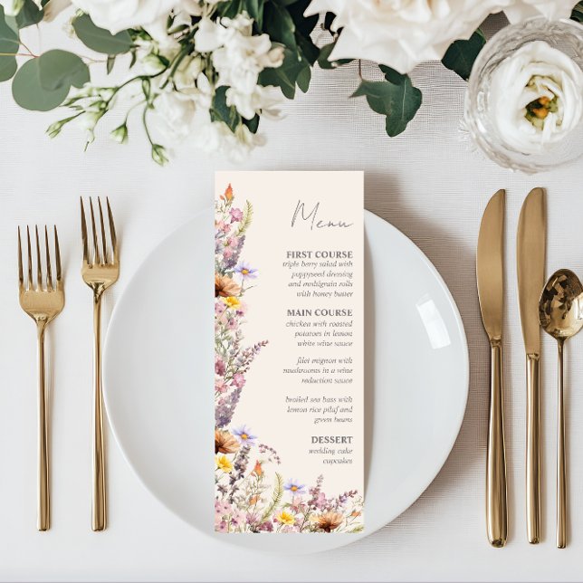 Elegant Lavender, Blush and Cream Wildflowers Menu (Spring Meadow Menu)
