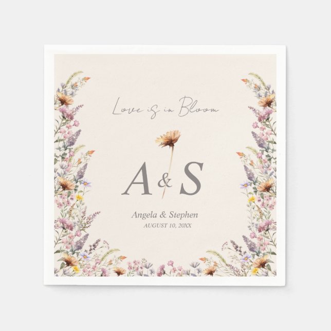 Elegant Lavender, blush and cream Wildflowers Napkins (Front)