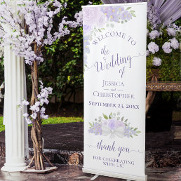 Elegant Lavender Boho Floral Wedding Welcome Retractable Banner