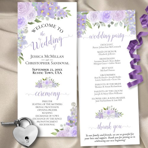 Elegant Lavender Boho Watercolor Floral Wedding Program