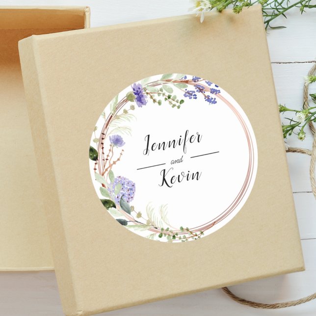 Elegant Lavender Botanical Greenary Wedding  Classic Round Sticker (Creator Uploaded)