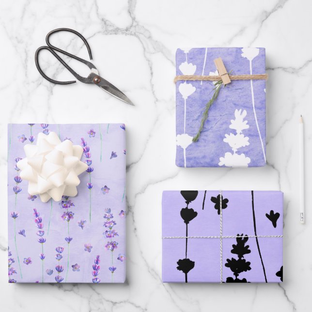 Elegant Lavender Botanical Wrapping Paper Sheets (Front)