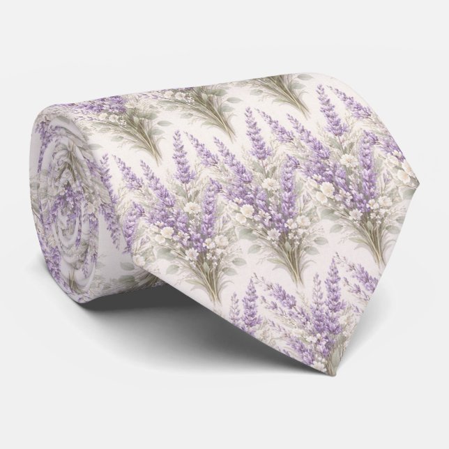 Elegant Lavender Bouquet Neck Tie (Rolled)