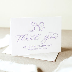 Elegant Lavender Bow Wedding Letterpress Thank You Card