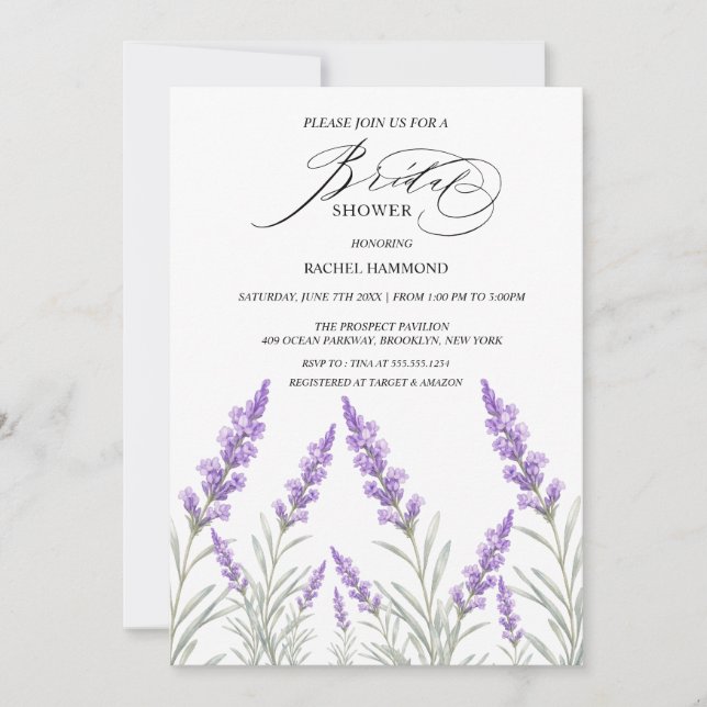 Elegant Lavender Bridal Shower Invitation Purple  (Front)