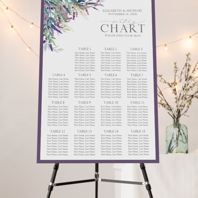 Elegant Lavender Bridal Shower Seating Chart Foam Board (In Situ (Stand))