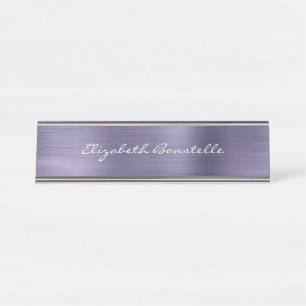Elegant Lavender Brushed Metal Handwriting Desk Name Plate