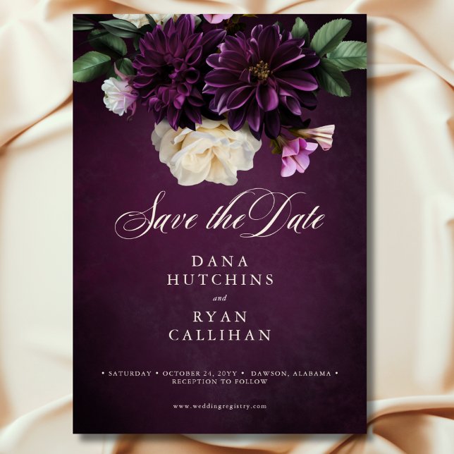 Elegant Lavender & Burgundy Floral Script Wedding Save The Date (Elegant Lavender & Burgundy Floral Script Wedding Save the Date)