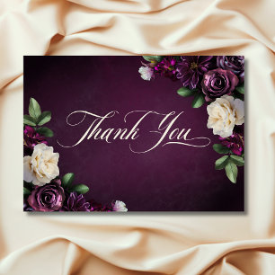 Elegant Lavender & Burgundy Floral Script Wedding Thank You Card