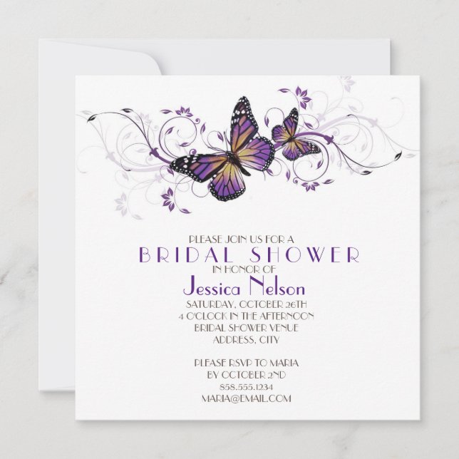 Elegant Lavender Butterfly Swirls Bridal Shower Invitation (Front)