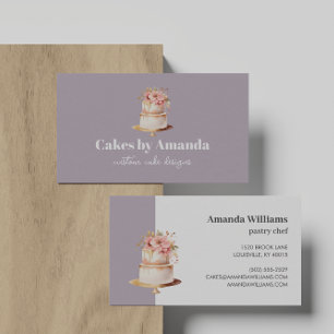 Elegant Lavender Cake with Florals Cake Decorating Business Card