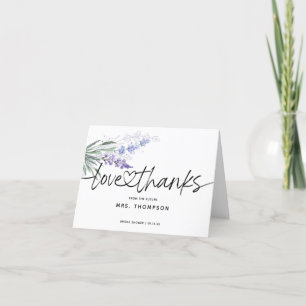 Elegant Lavender Calligraphy Bridal Shower Folded Letterpress Thank You Card