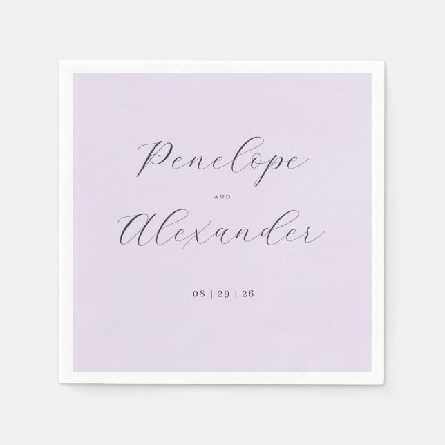 Elegant Lavender Calligraphy Napkins (Front)