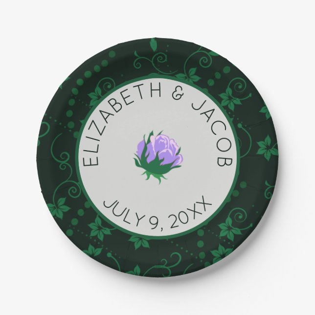 Elegant Lavender Camellia Wedding Paper Plates (Front)