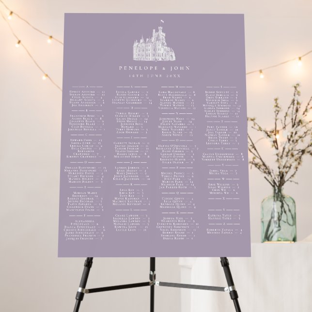 Elegant Lavender Castle Seating Chart Wedding Foam Board (In Situ (Stand))