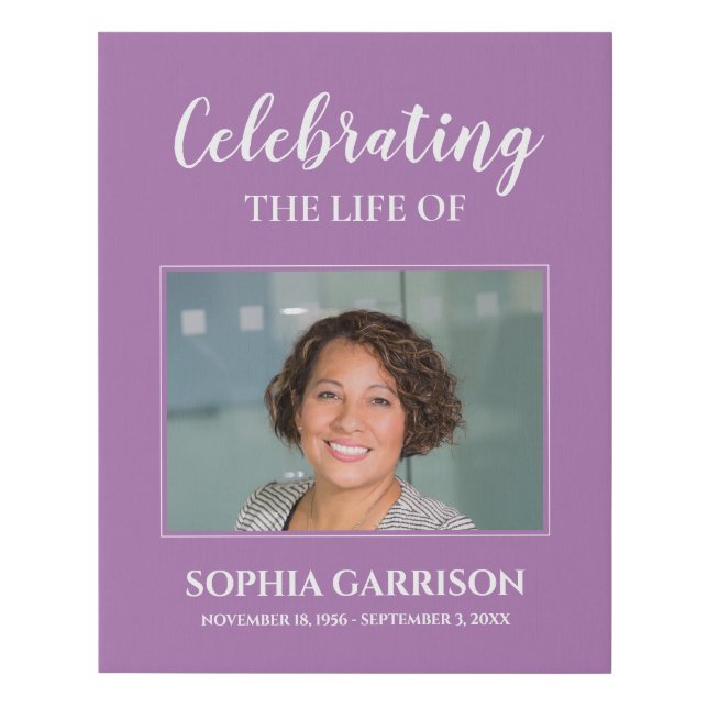 Elegant Lavender Celebration Of Life Photo Funeral Faux Canvas Print (Front)