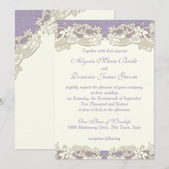 Elegant Lavender Country Wedding Invitation (Front/Back)