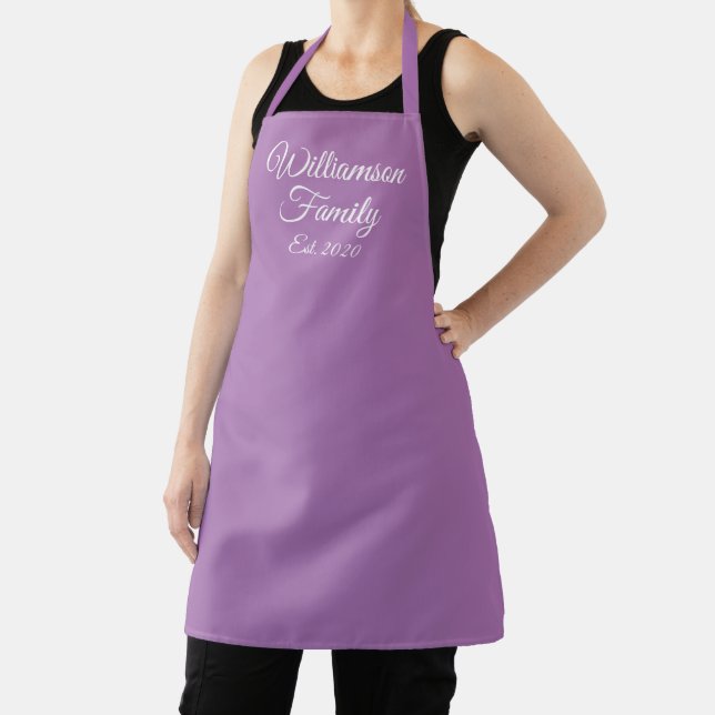 Elegant lavender custom script family name year  apron (Insitu)