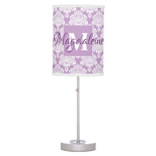 Elegant Lavender Damask Lace Chic Monogram & Name Table Lamp
