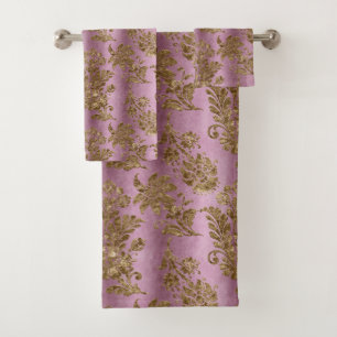 Elegant Lavender Damask Pretty Bathroom Bath Towel Set