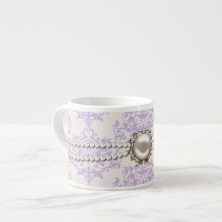 Elegant Lavender Damask with Pearls Espresso Mug