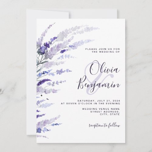 Elegant Lavender Dusty Purple Boho Floral Wedding Invitation