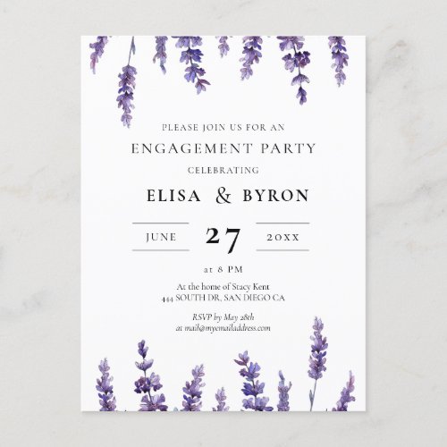 Elegant lavender engagement party invitation postcard
