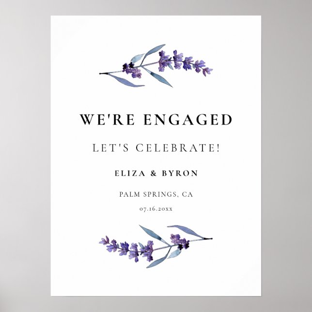 Elegant Lavender Engagement Party Welcome Poster (Front)